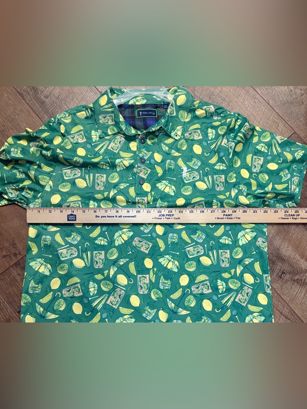 William Murray Golf Polo Large Green Cocktail Citrus Print Performance Shirt - Picture 6 of 7